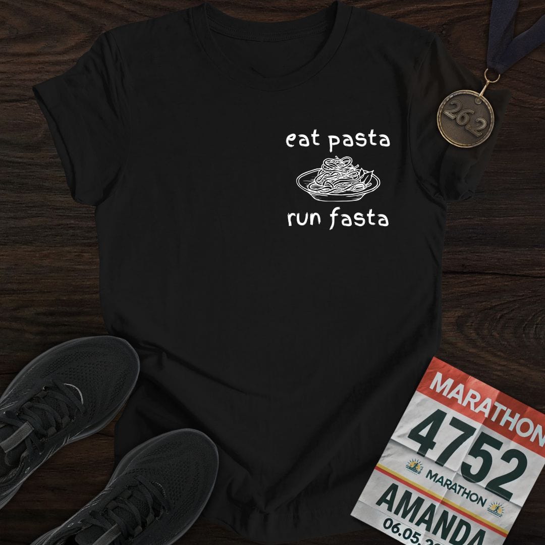 Printify T-Shirt Black / S Eat Pasta and Run Fasta