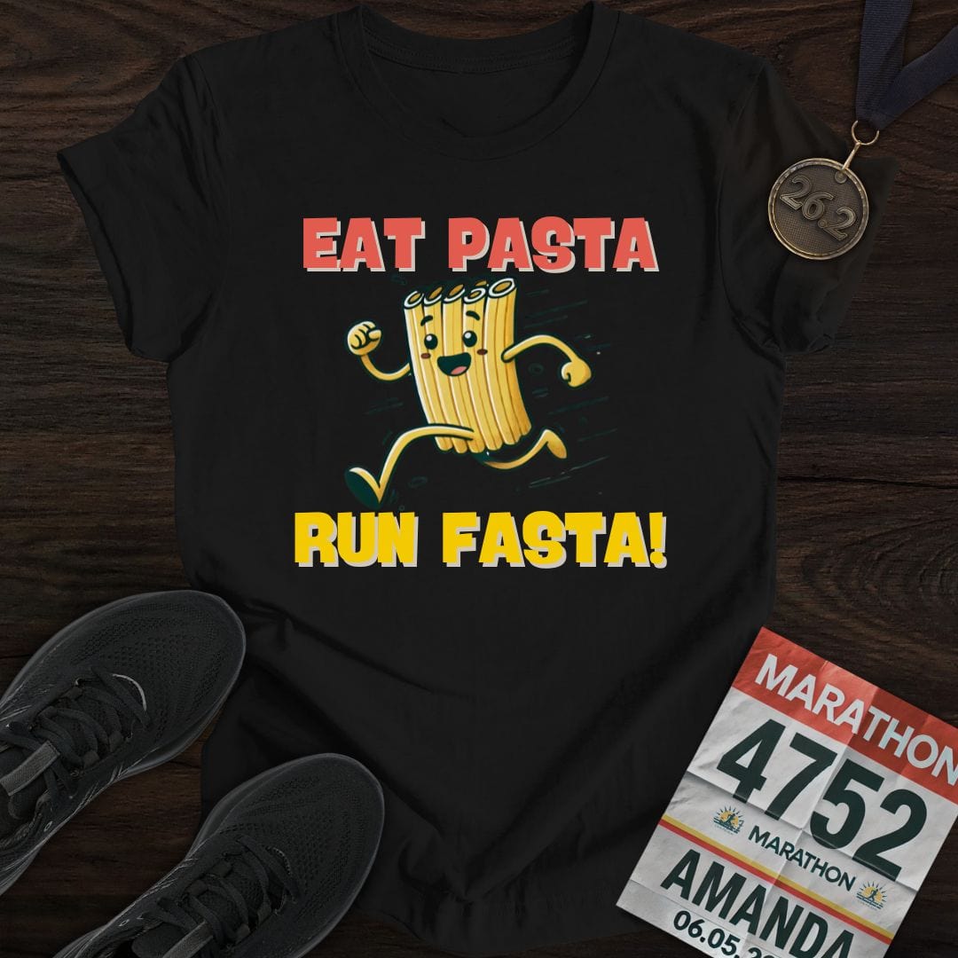 Printify T-Shirt Black / S Eat Pasta Run Fasta T-Shirt