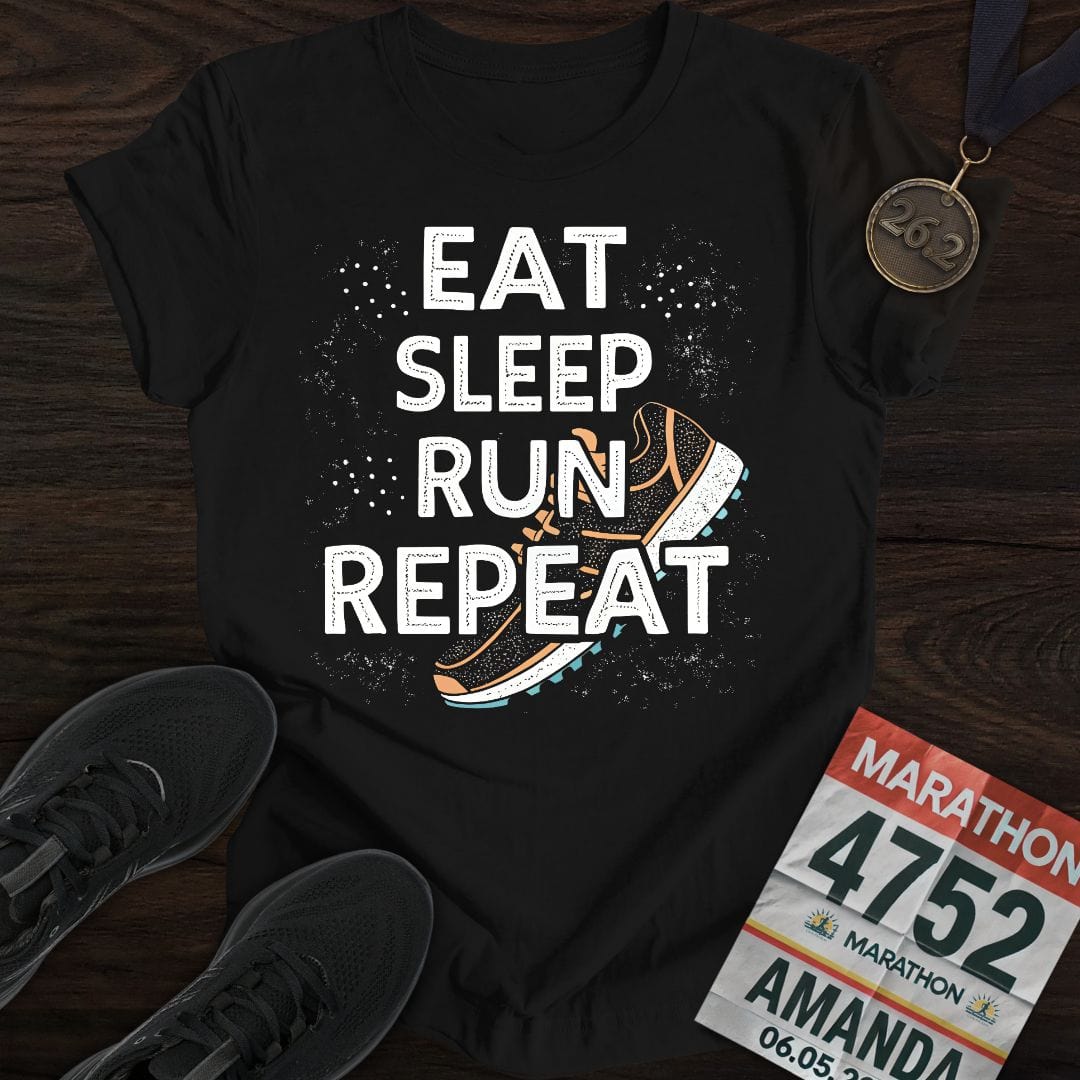 Printify T-Shirt Black / S Eat Sleep Run Repeat -3- T-shirt