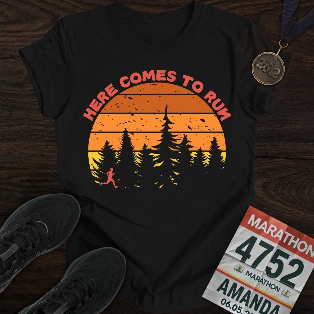 Printify T-Shirt Black / S Here Comes To Run T-Shirt