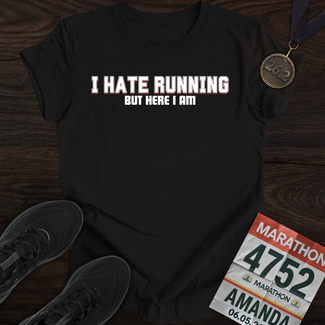 Printify T-Shirt Black / S I Hate Running But Here I Am! T-shirt