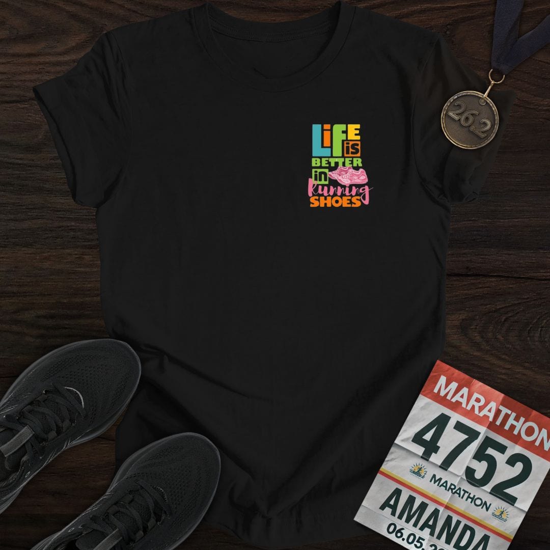 Printify T-Shirt Black / S Life Is Better In Running Shoes T-shirt