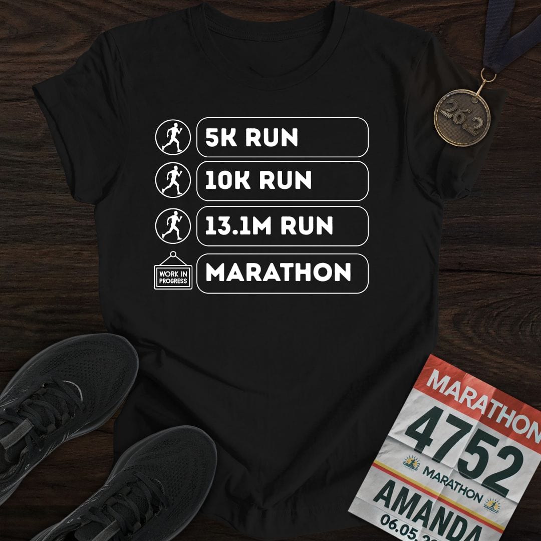 Printify T-Shirt Black / S Marathon: In Progress T-shirt