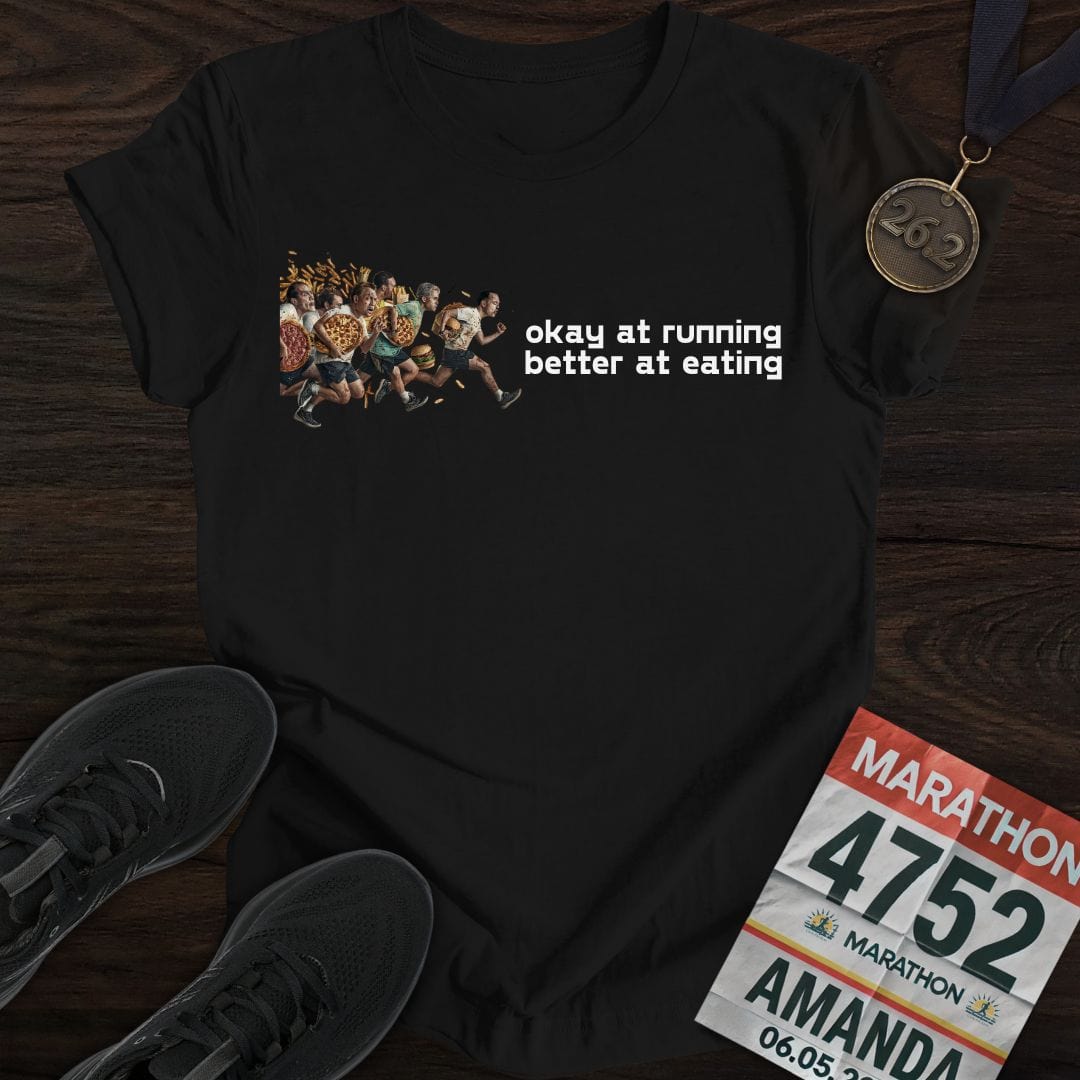 Printify T-Shirt Black / S Running And Eating Two T-Shirt