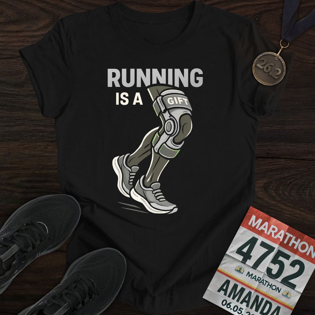 Printify T-Shirt Black / S Running is a gift -2- T-Shirt