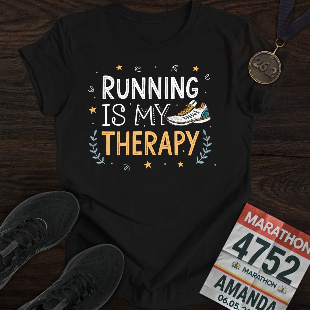 Printify T-Shirt Black / S Running is my therapy -2- T-shirt