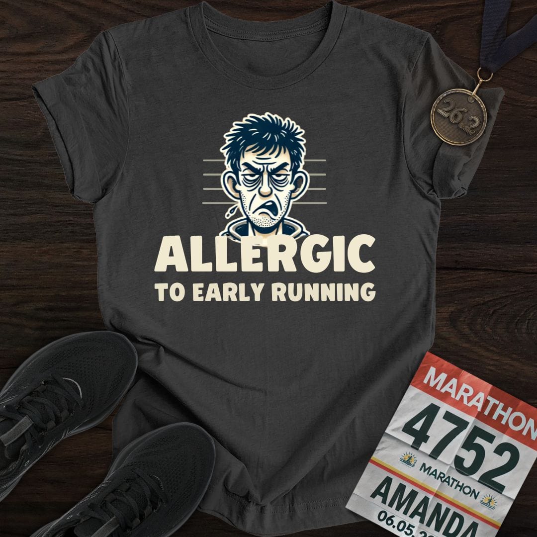 Printify T-Shirt Dark Heather / S Allergic to Running T-Shirt