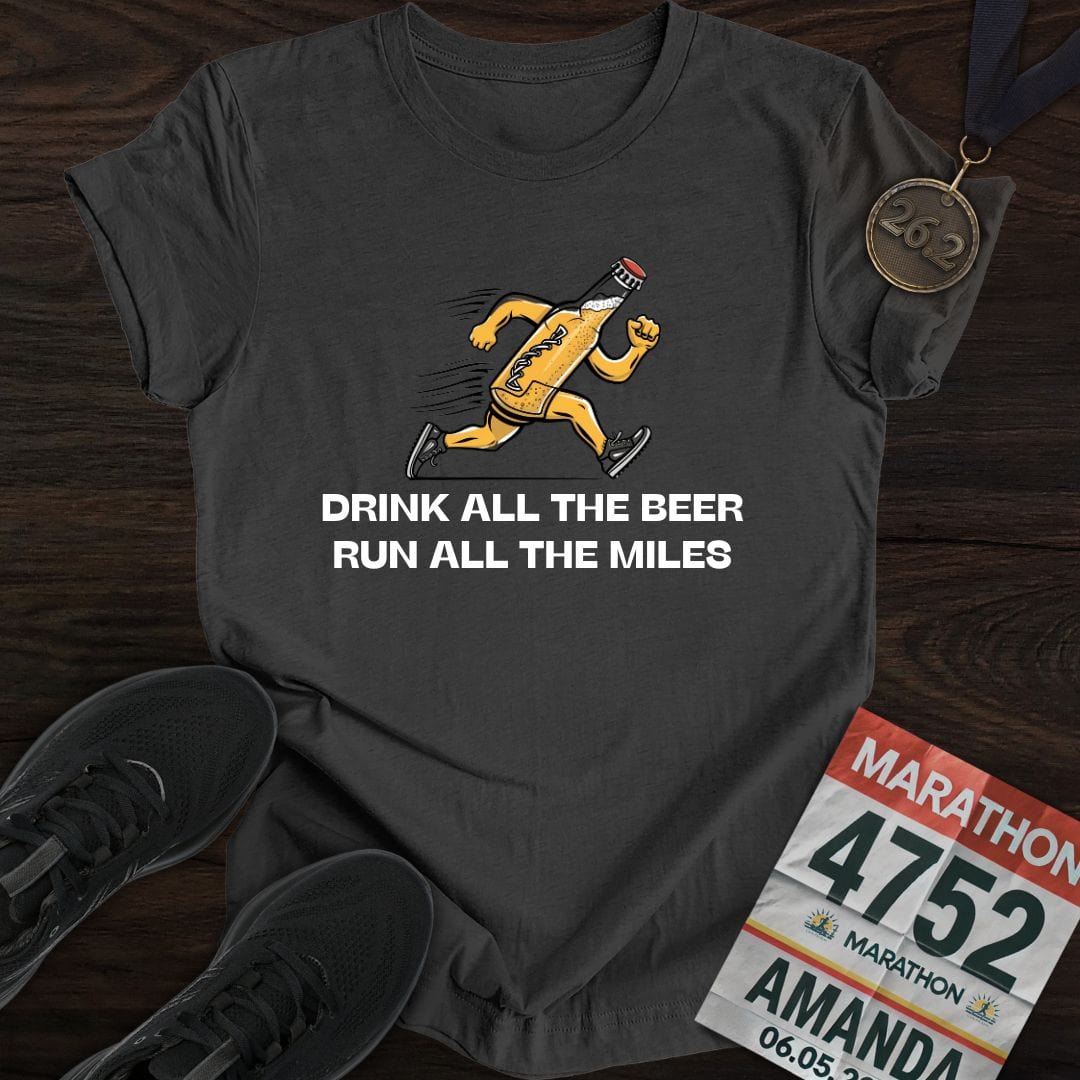 Printify T-Shirt Dark Heather / S Drink Beer Run Miles T-Shirt
