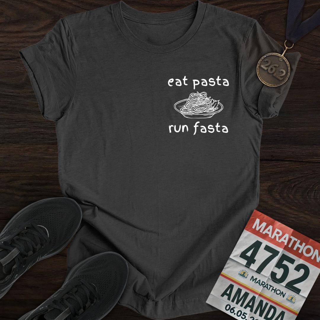 Printify T-Shirt Dark Heather / S Eat Pasta and Run Fasta