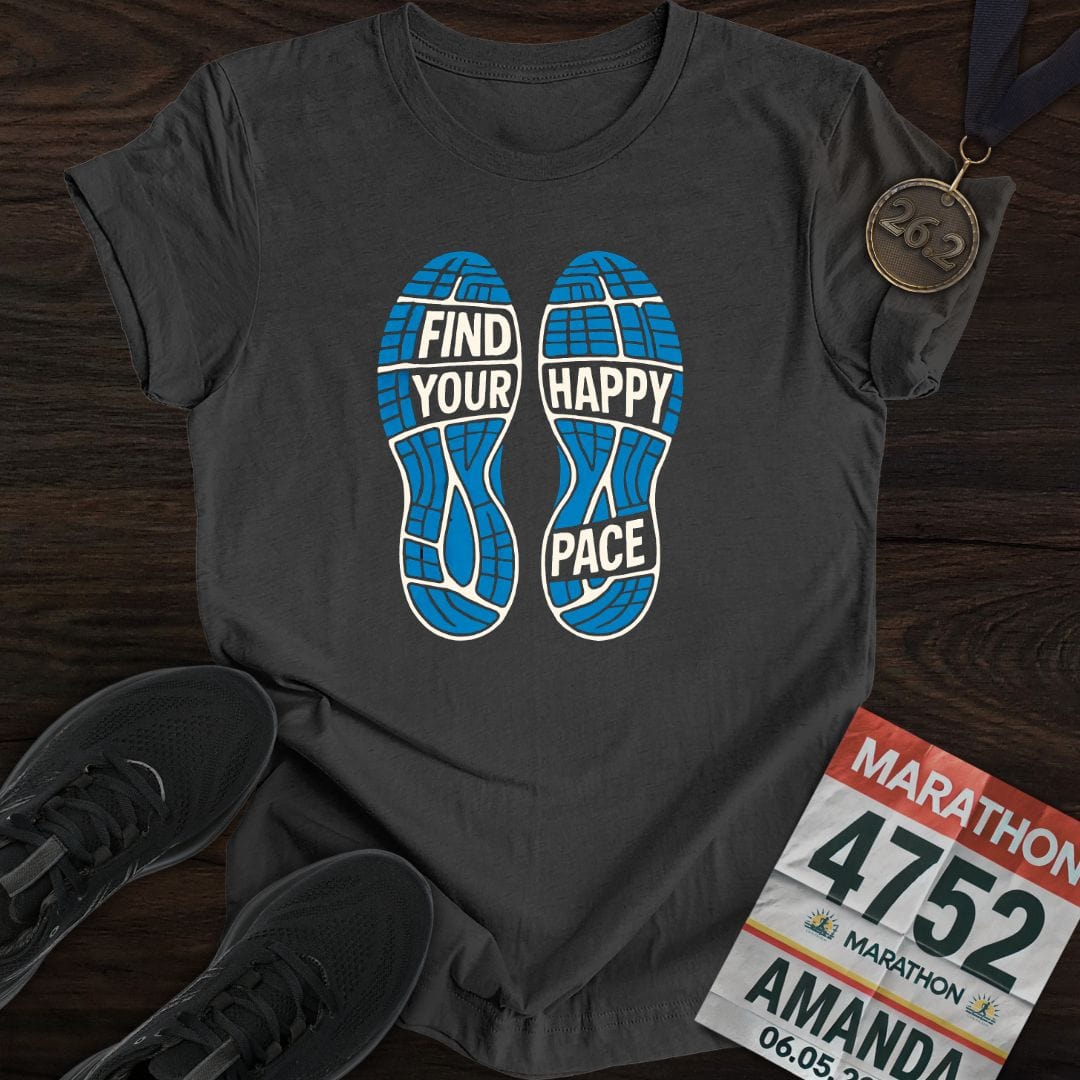 Printify T-Shirt Dark Heather / S Find Your Happy Pace -2- T-Shirt