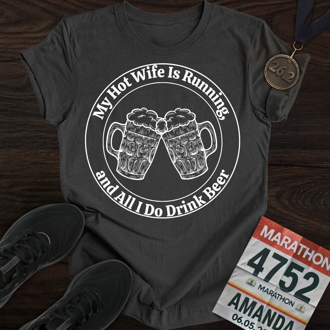 Printify T-Shirt Dark Heather / S Hot Wife is Running T-Shirt