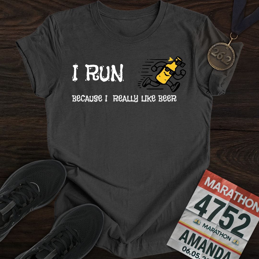 Printify T-Shirt Dark Heather / S Like Run for Beer T-Shirt