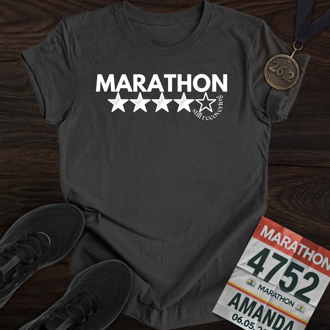 Printify T-Shirt Dark Heather / S Marathon Score: Still Recovering T-shirt
