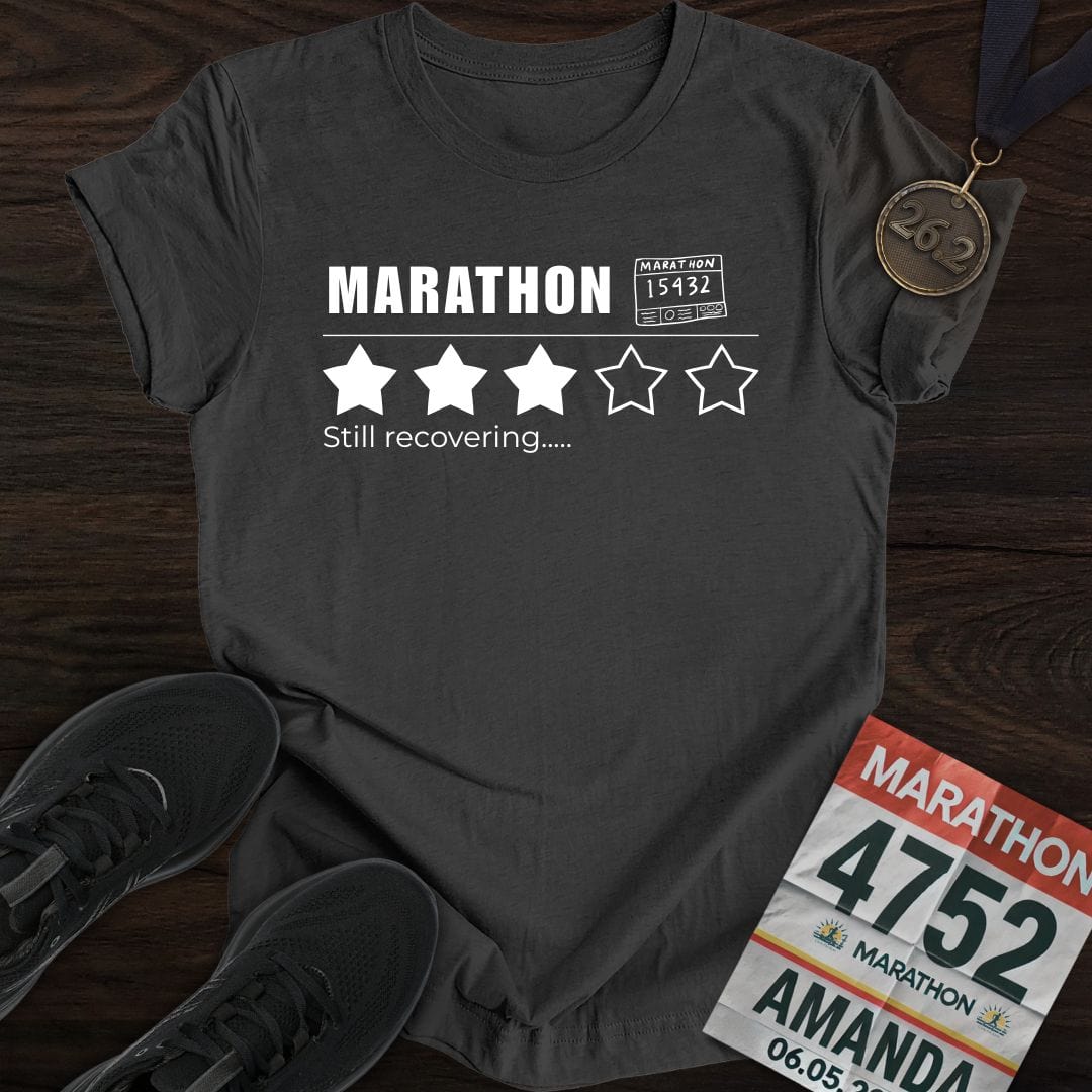 Printify T-Shirt Dark Heather / S Marathon Score: Still Recovering T-shirt