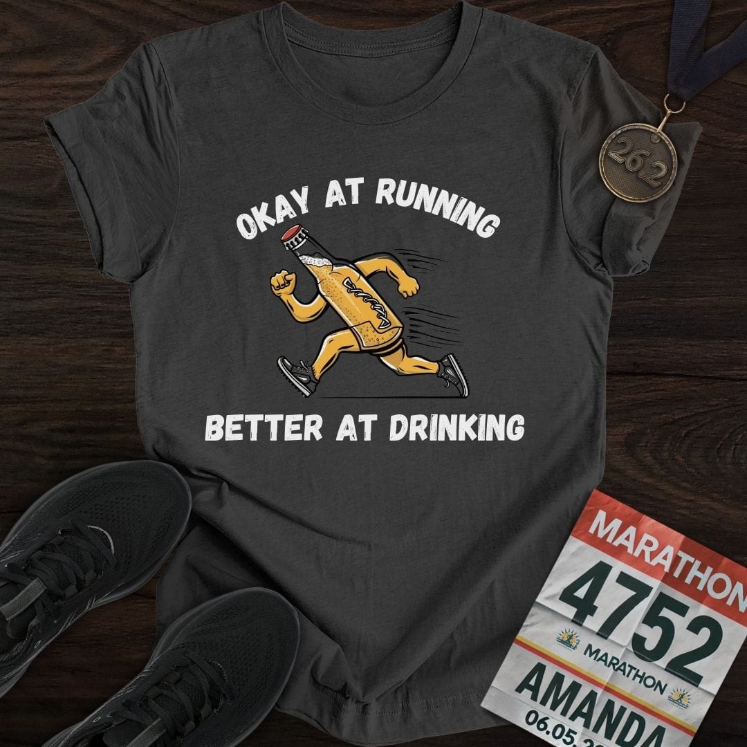 Printify T-Shirt Dark Heather / S Okay at Running T-Shirt