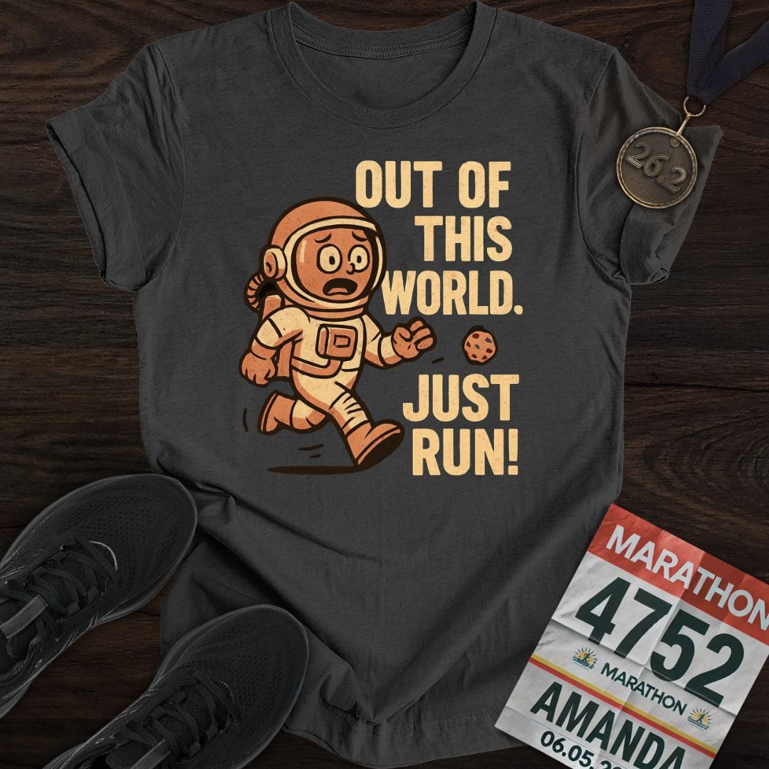 Printify T-Shirt Dark Heather / S Out of This World, Just Run -2- T-shirt