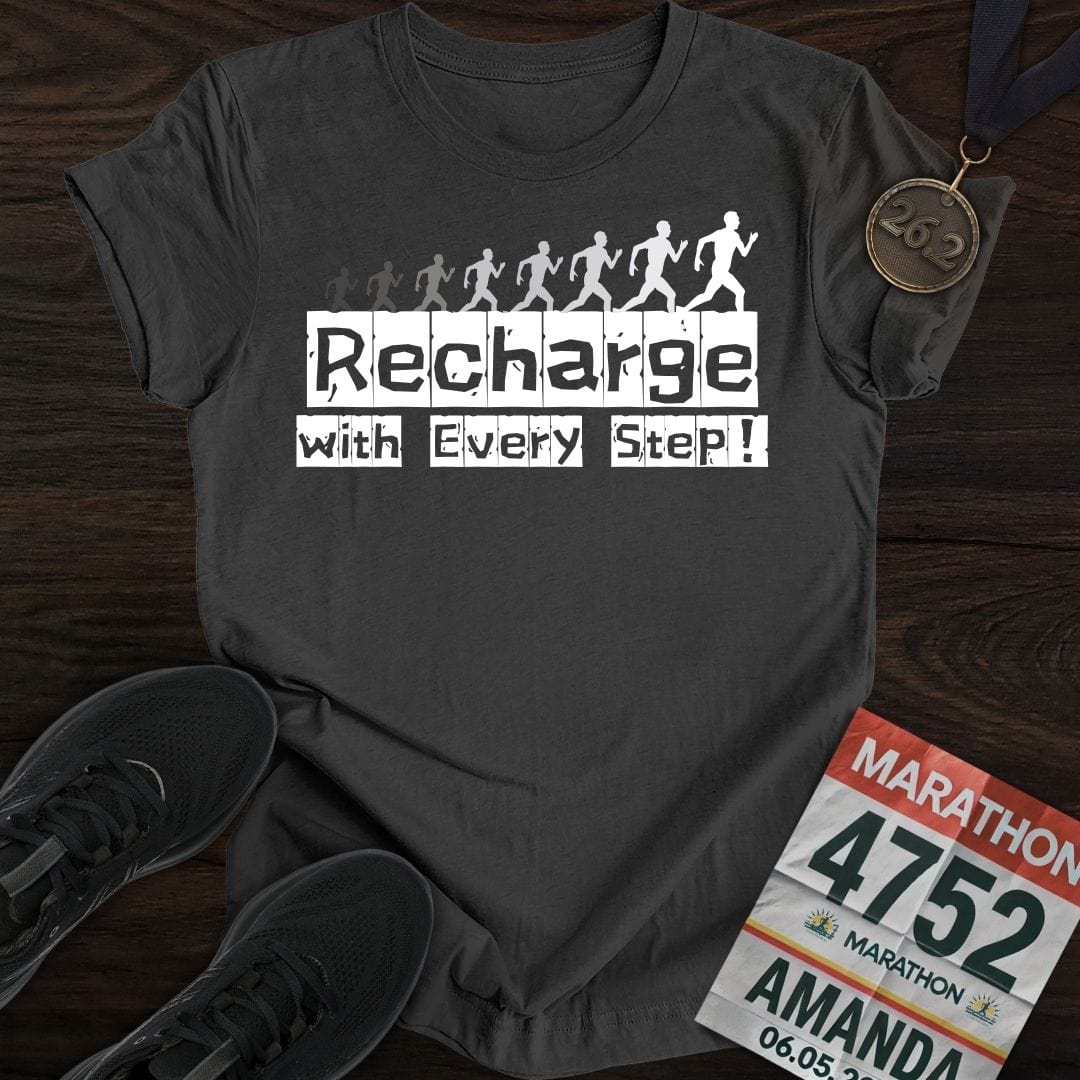 Printify T-Shirt Dark Heather / S Recharge with Every Step!