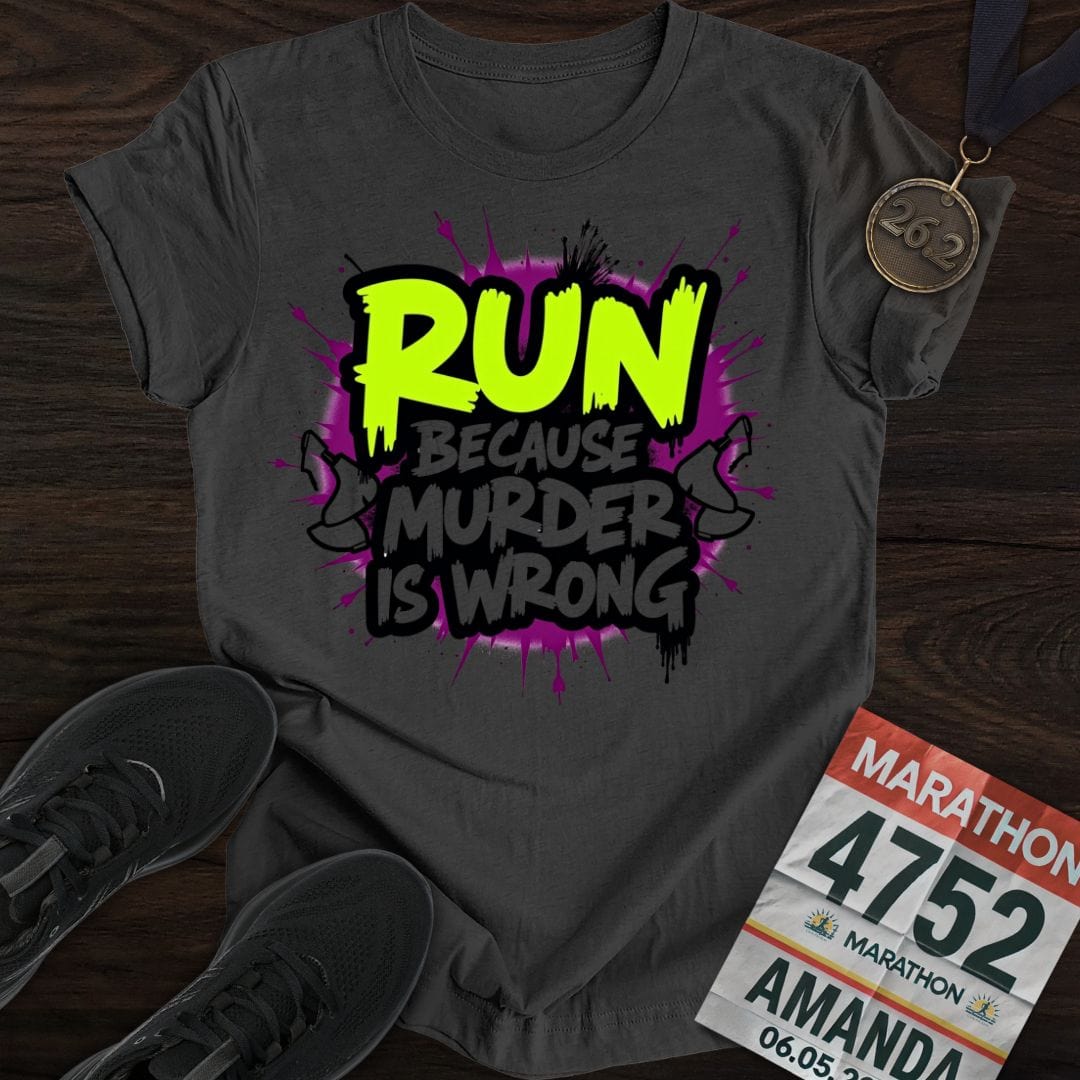 Printify T-Shirt Dark Heather / S Run Against Murder T-shirt