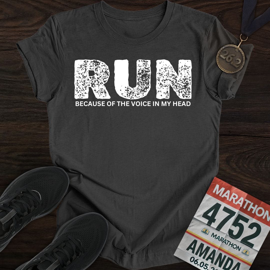Printify T-Shirt Dark Heather / S Run Because Of The Voice In My Head T-shirt