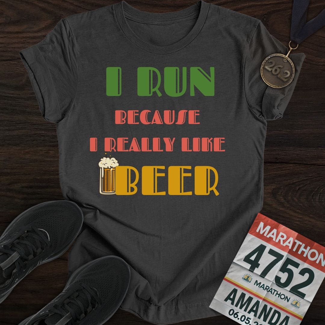 Printify T-Shirt Dark Heather / S Run For Beer T-Shirt