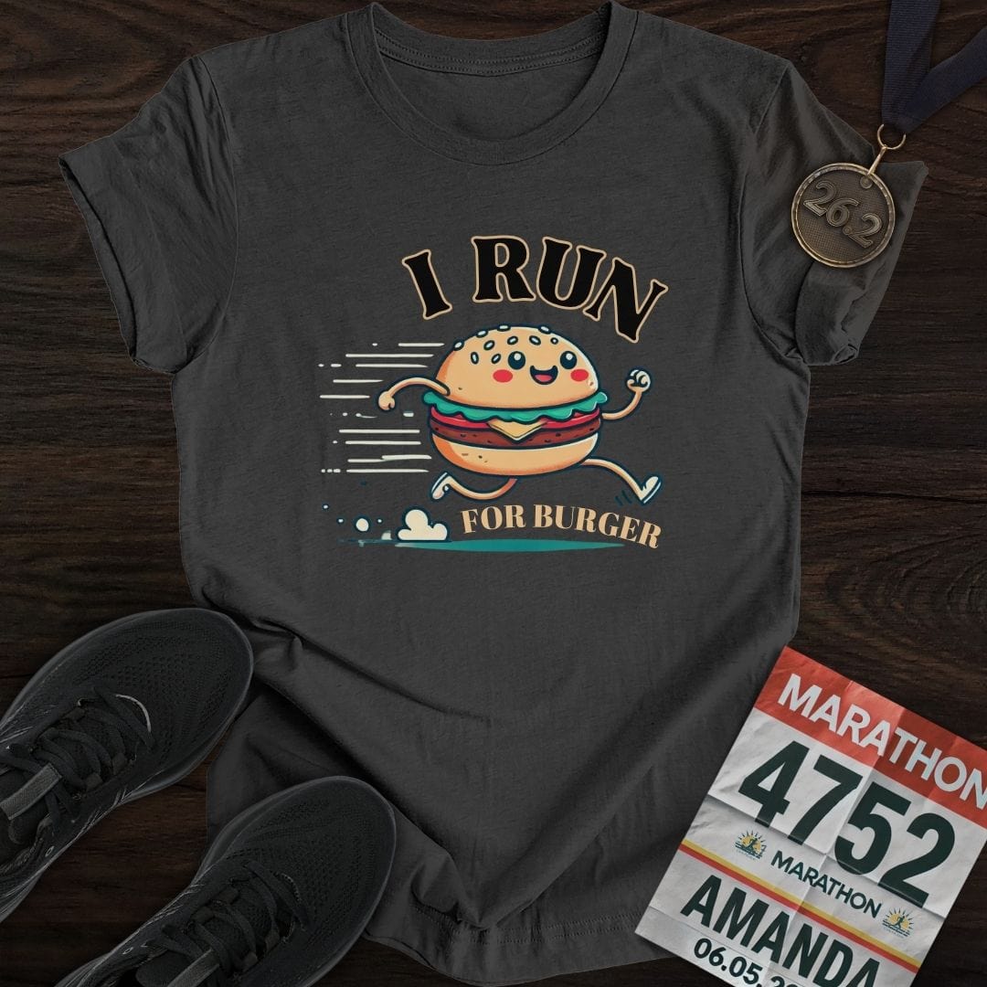 Printify T-Shirt Dark Heather / S Run For Burger T-Shirt