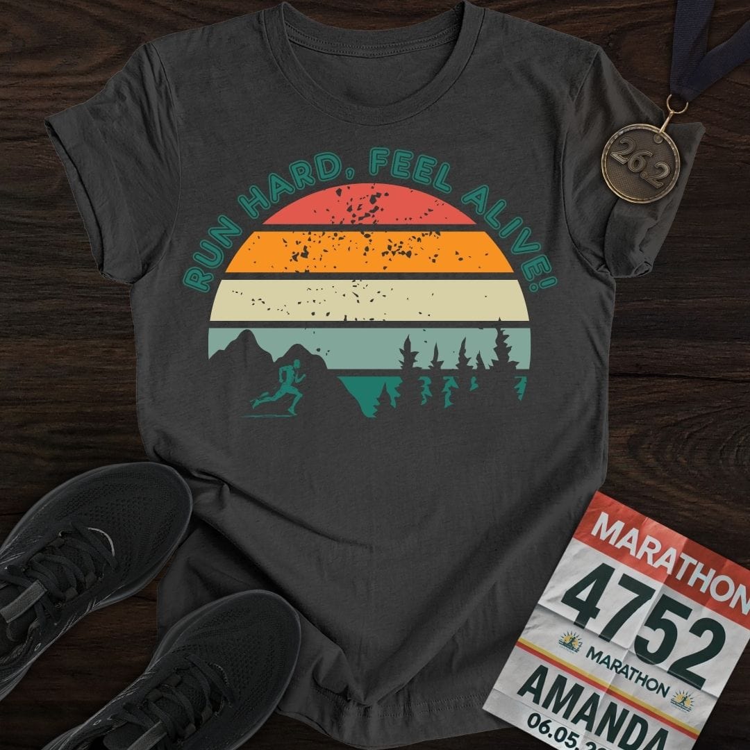 Printify T-Shirt Dark Heather / S Run Hard, Feel Alive!