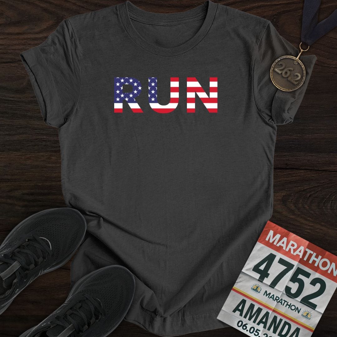 Printify T-Shirt Dark Heather / S Run USA T-Shirt