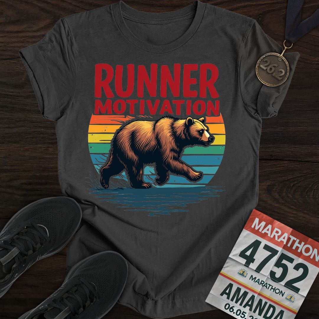Printify T-Shirt Dark Heather / S Runner Bear Motivation T-shirt