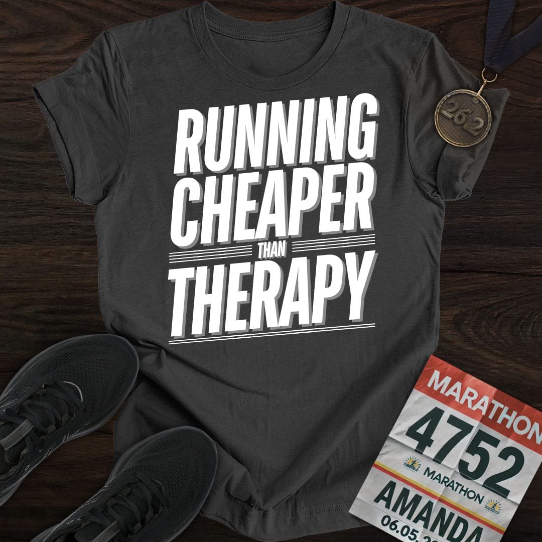 Printify T-Shirt Dark Heather / S Running Cheaper Than Therapy T-Shirt