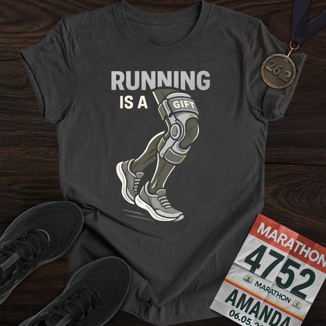 Printify T-Shirt Dark Heather / S Running is a gift -2- T-Shirt