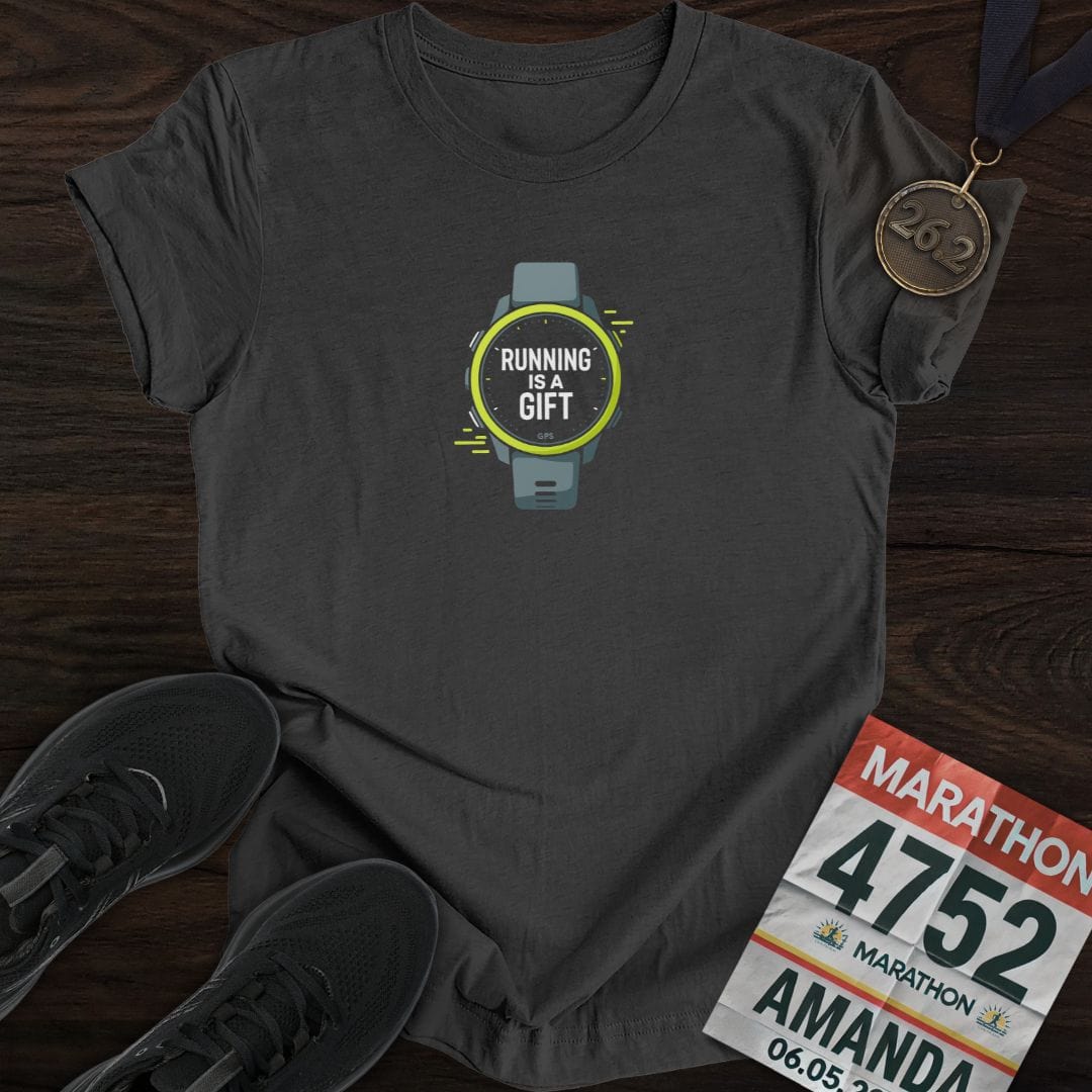 Printify T-Shirt Dark Heather / S Running is a gift T-Shirt