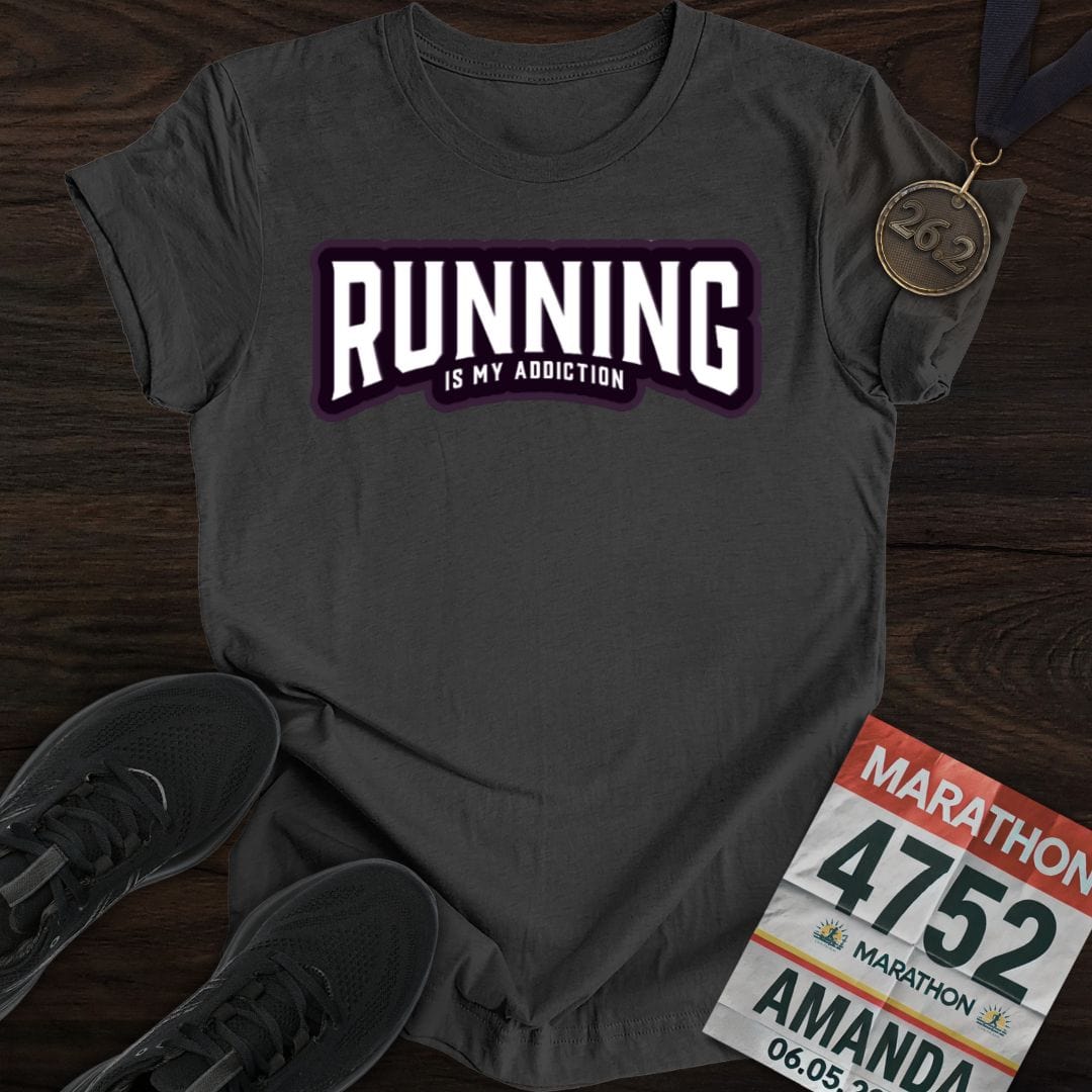 Printify T-Shirt Dark Heather / S Running is my addiction -2- T-shirt