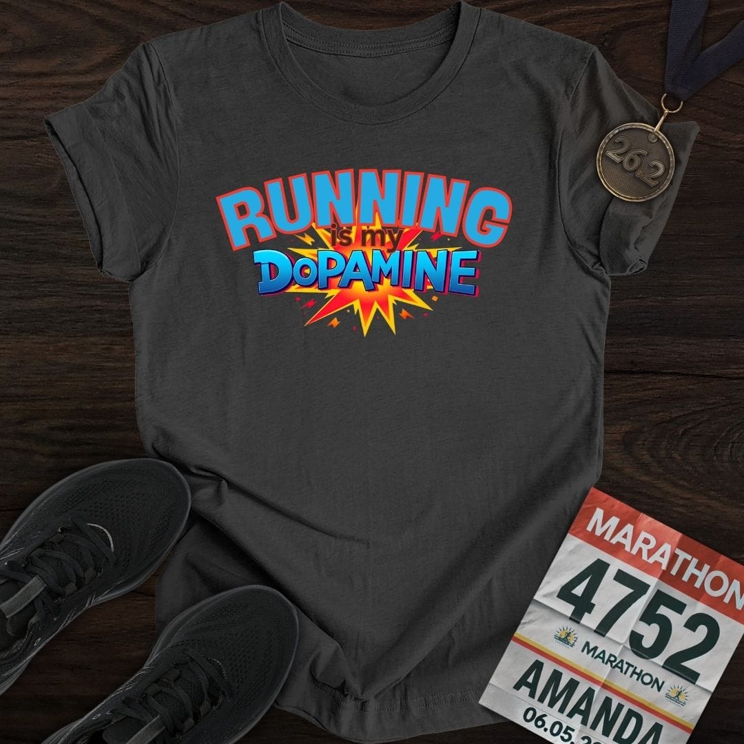 Printify T-Shirt Dark Heather / S Running Is My Dopamine -2- T-shirt