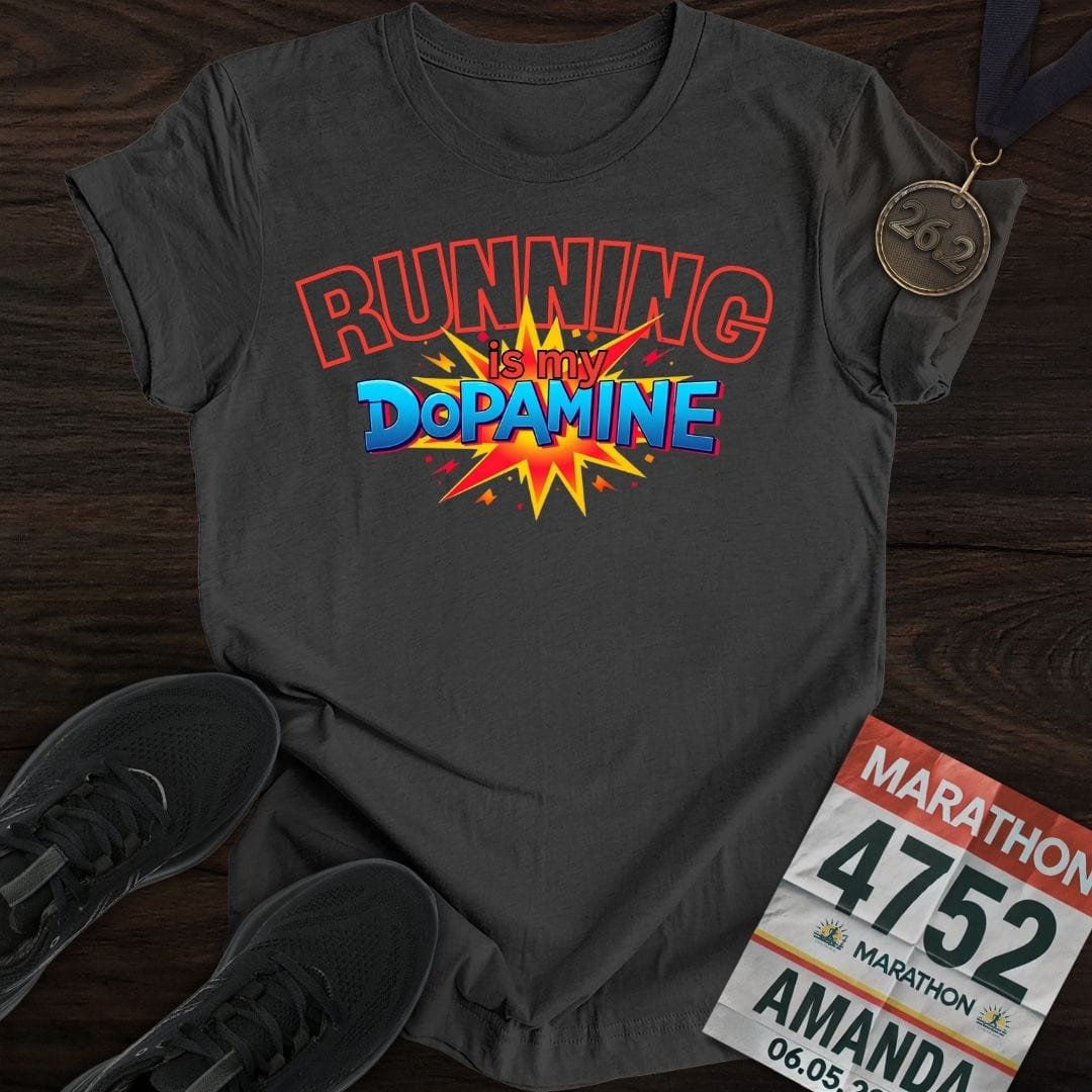 Printify T-Shirt Dark Heather / S Running Is My Dopamine T-shirt