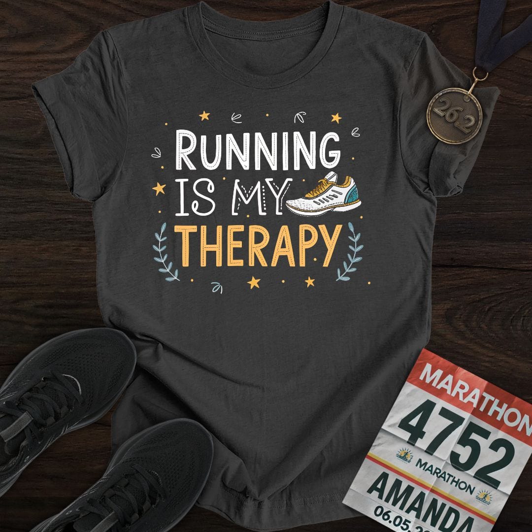 Printify T-Shirt Dark Heather / S Running is my therapy -2- T-shirt