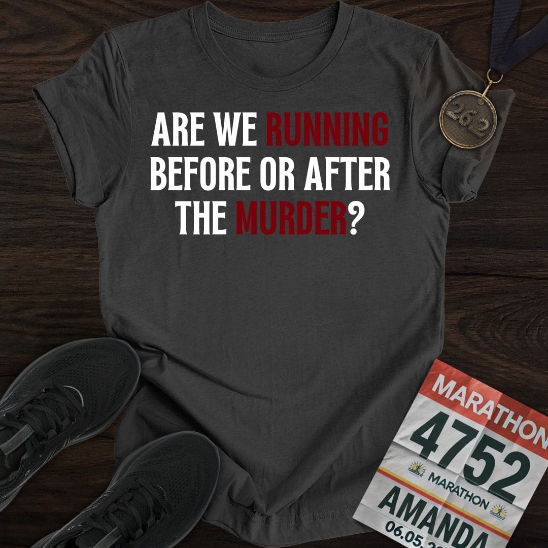 Printify T-Shirt Dark Heather / S Running Through the Crime T-shirt