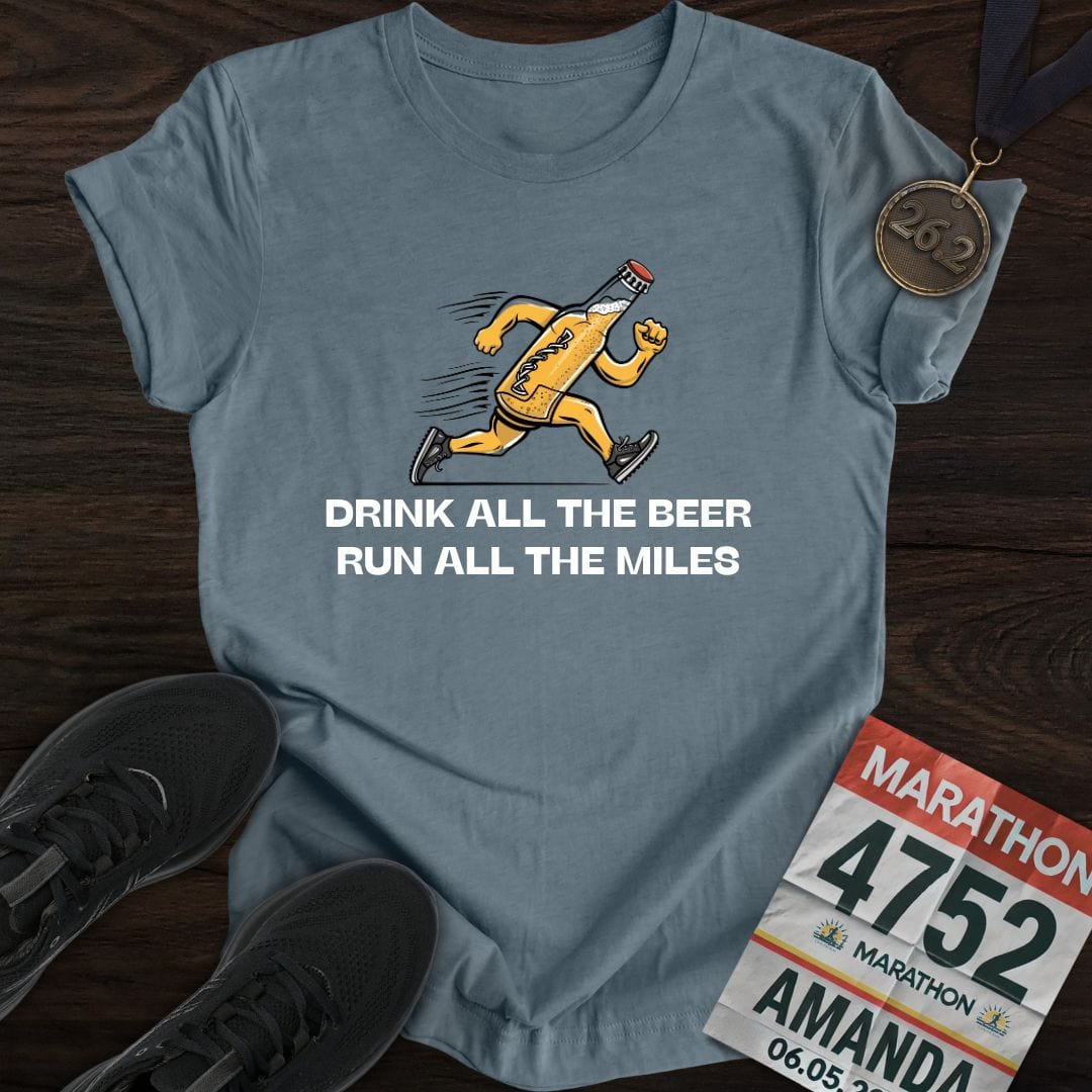 Printify T-Shirt Heather Indigo / S Drink Beer Run Miles T-Shirt