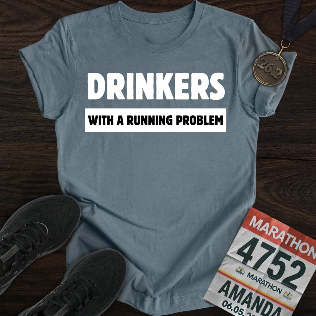 Printify T-Shirt Heather Indigo / S Drinkers With A Running Problem T-Shirt