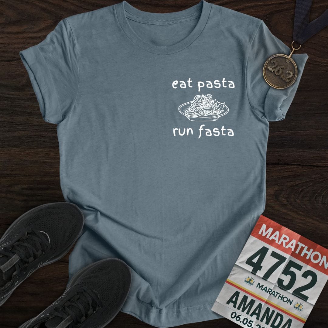 Printify T-Shirt Heather Indigo / S Eat Pasta and Run Fasta