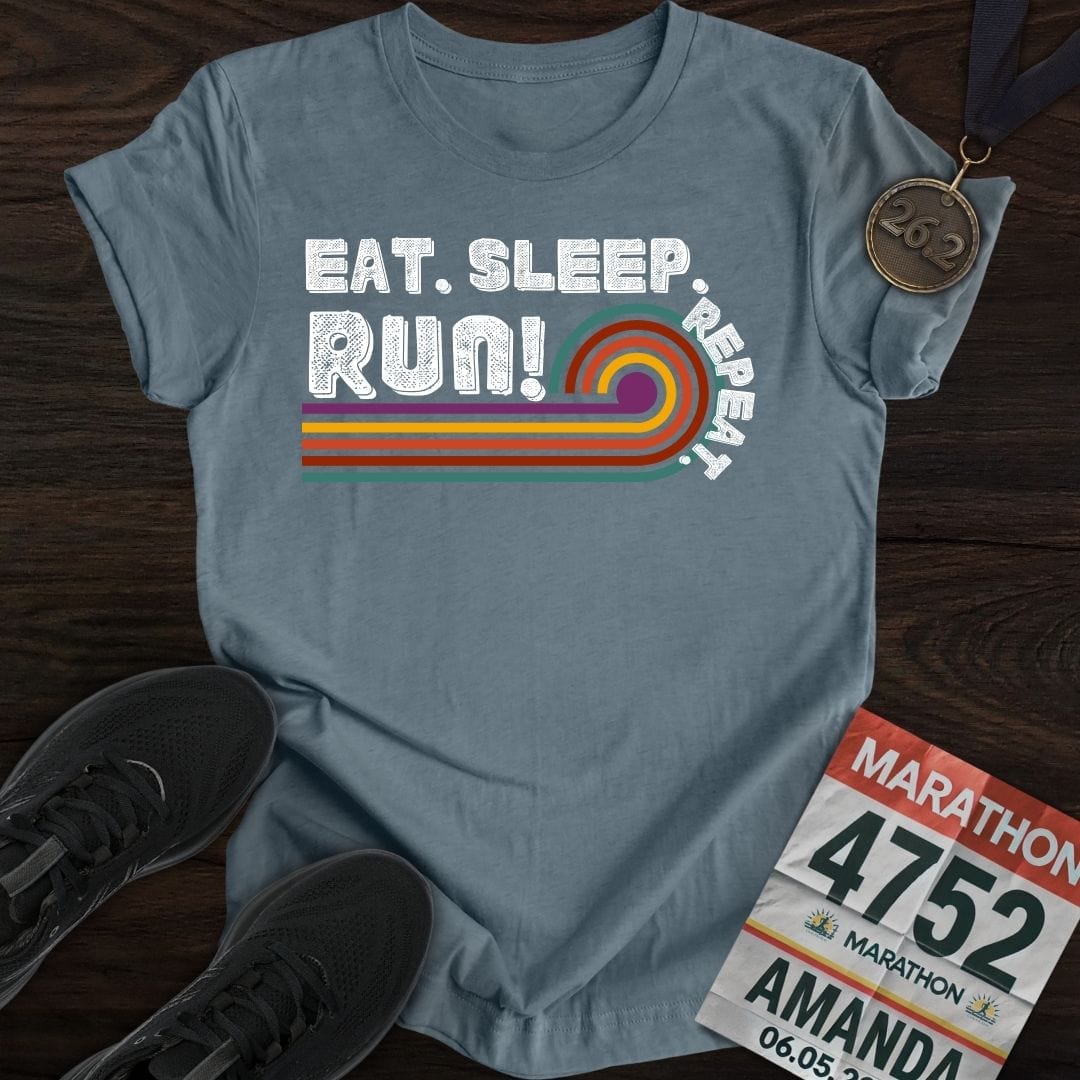 Printify T-Shirt Heather Indigo / S Eat Sleep Run Repeat Retro T-shirt