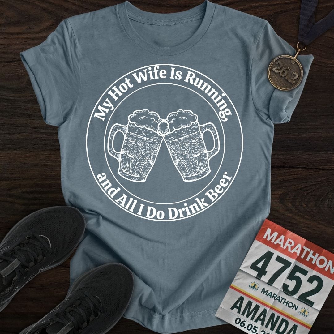 Printify T-Shirt Heather Indigo / S Hot Wife is Running T-Shirt