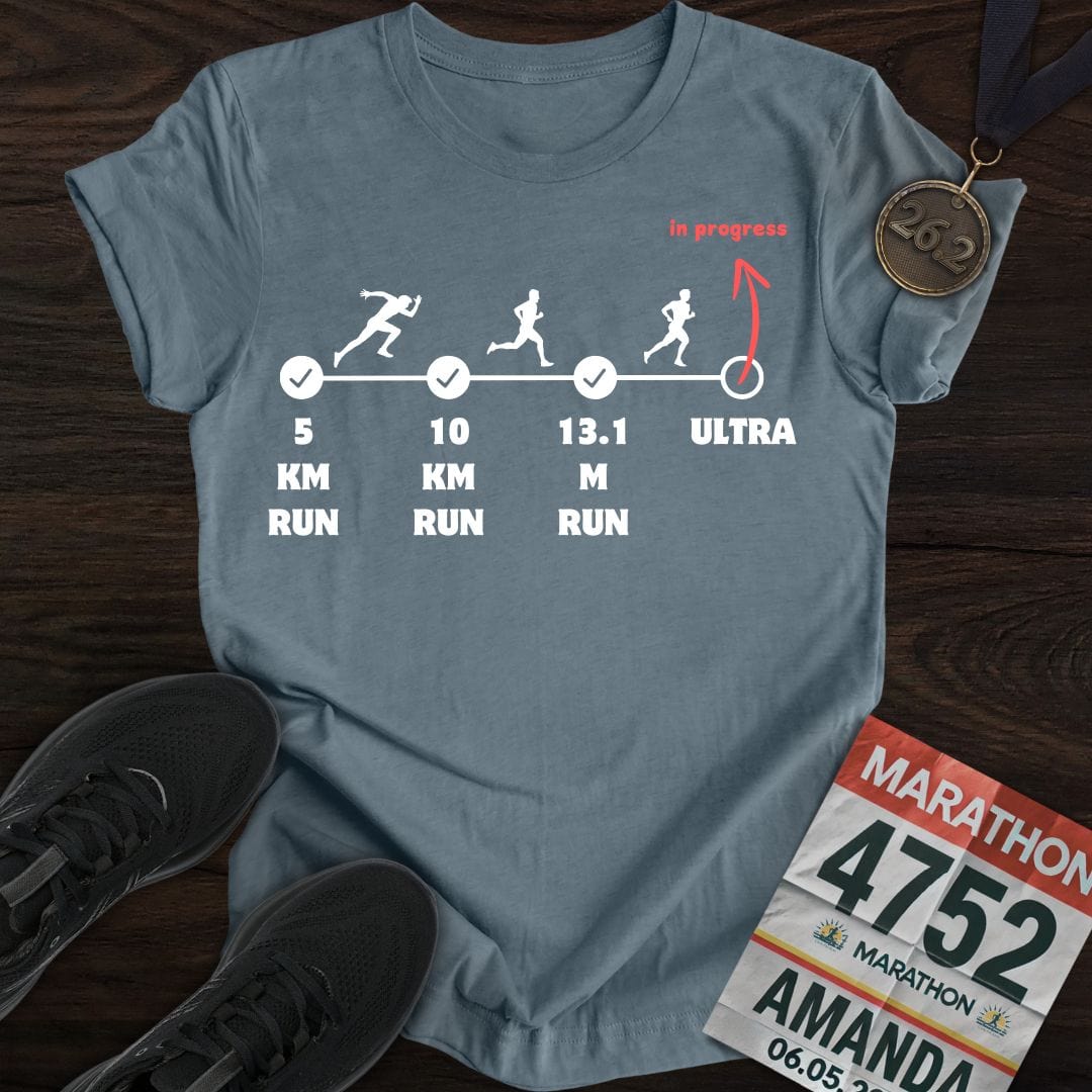 Printify T-Shirt Heather Indigo / S Marathon in Progress T-Shirt