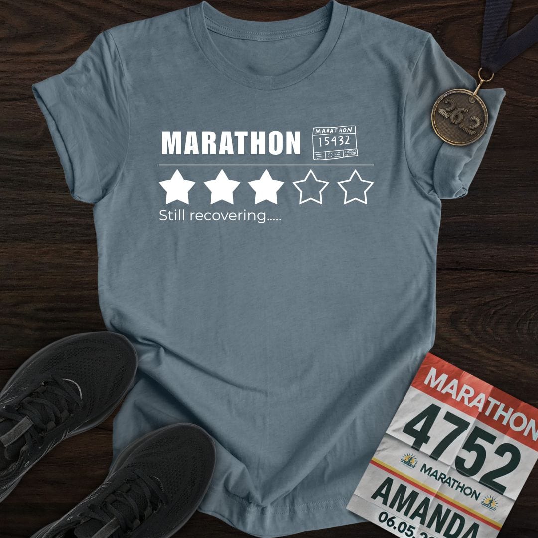 Printify T-Shirt Heather Indigo / S Marathon Score: Still Recovering T-shirt
