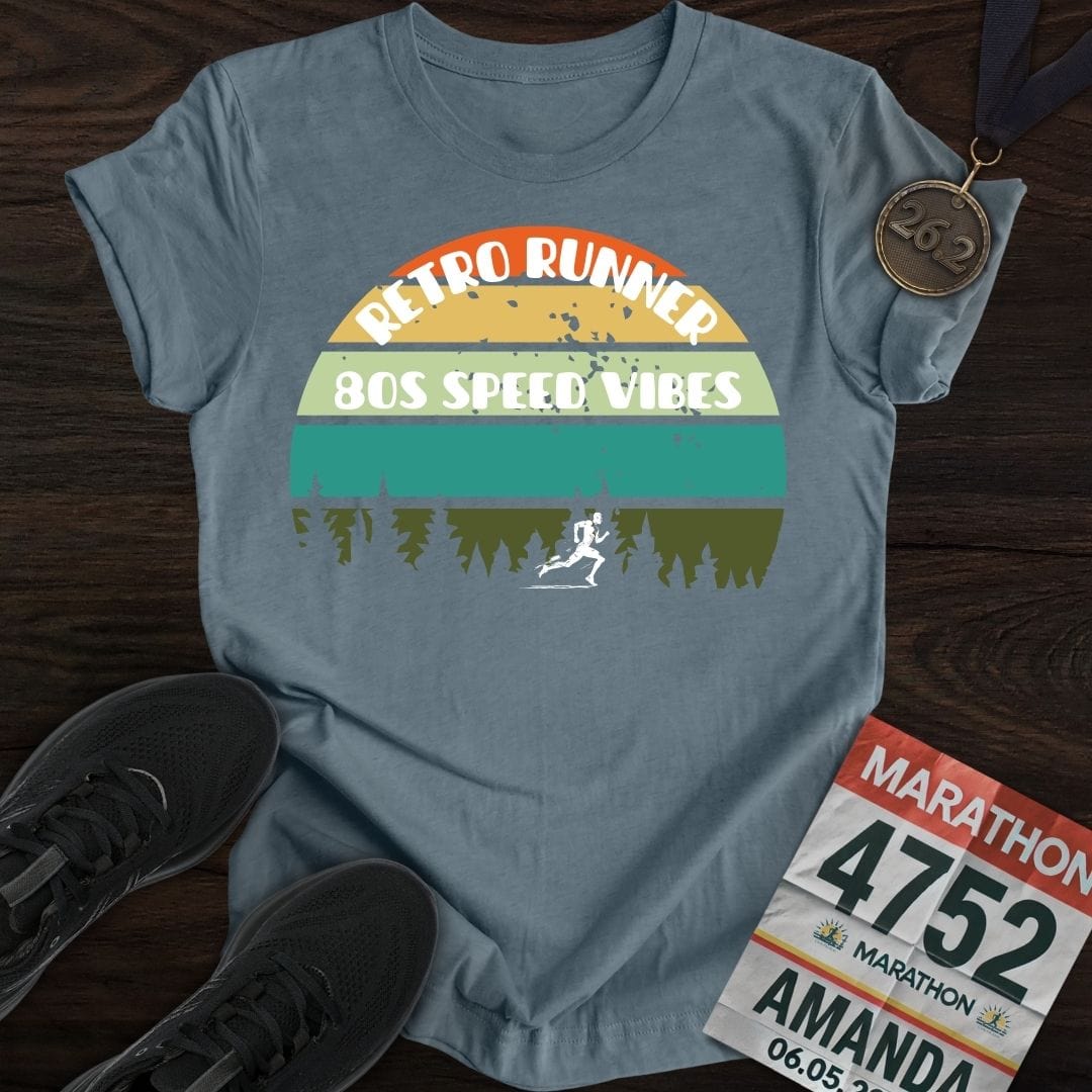 Printify T-Shirt Heather Indigo / S Retro Runner: 80s Speed Vibes T-shirt