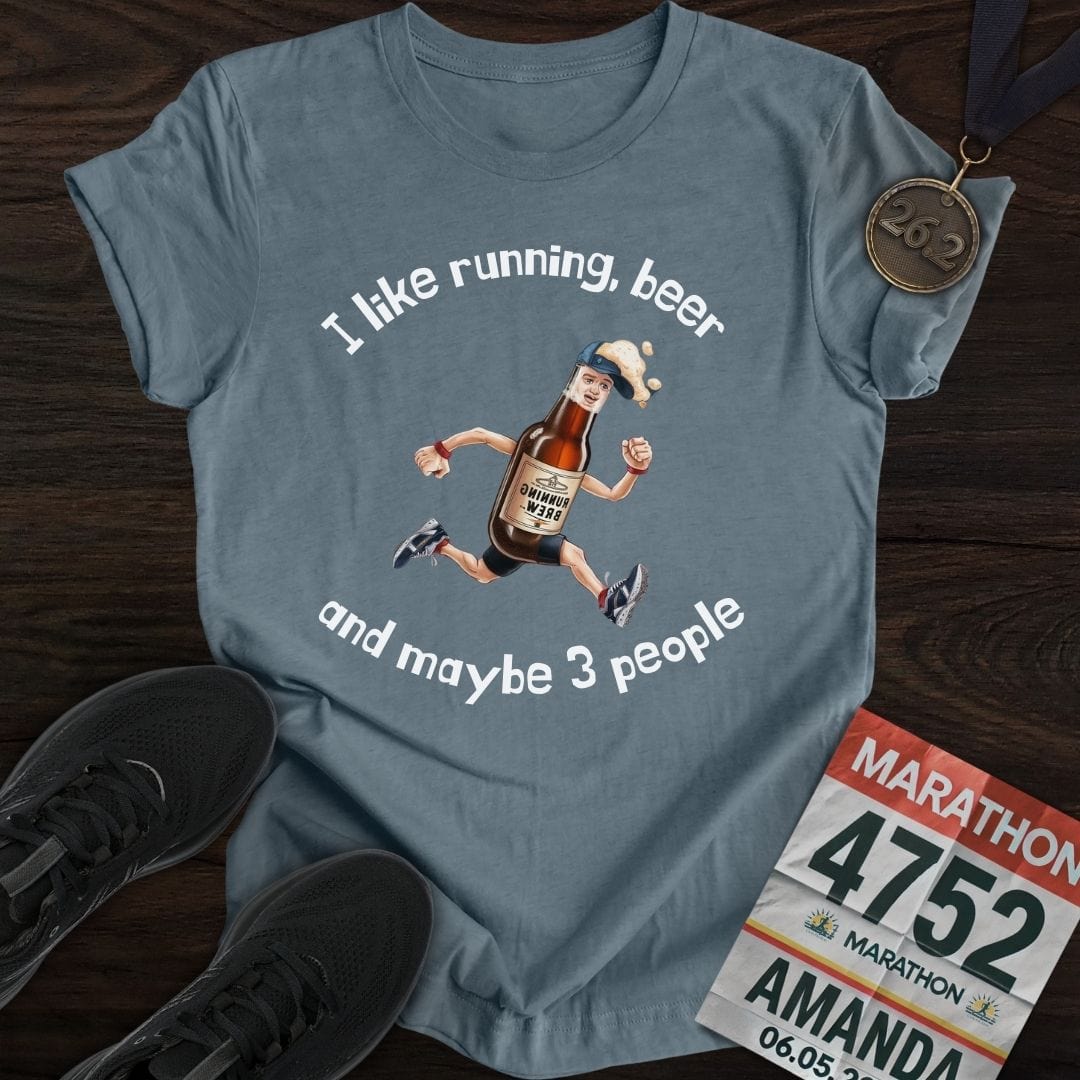 Printify T-Shirt Heather Indigo / S Run And Beer T-Shirt