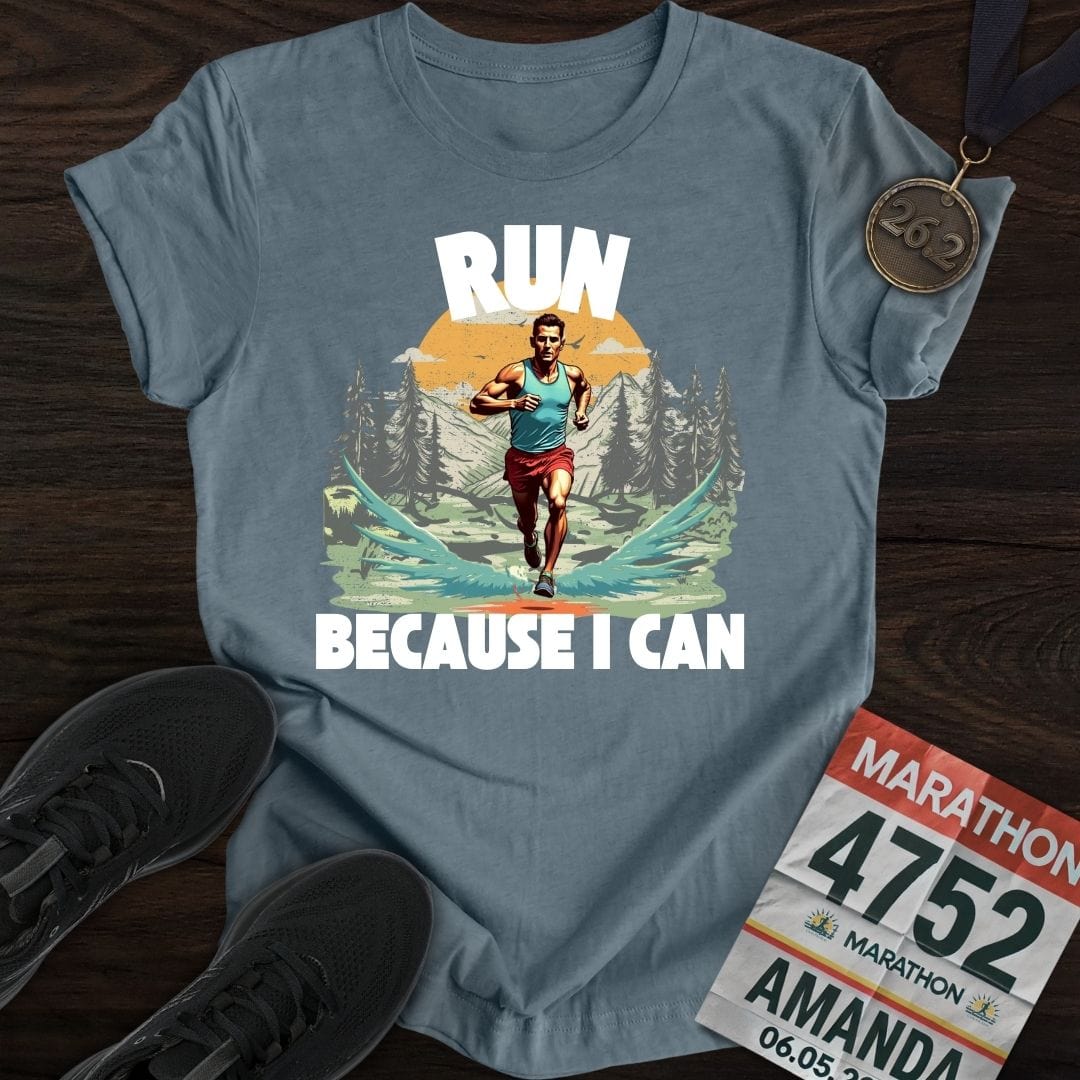 Printify T-Shirt Heather Indigo / S Run Because I Can Run! T-shirt