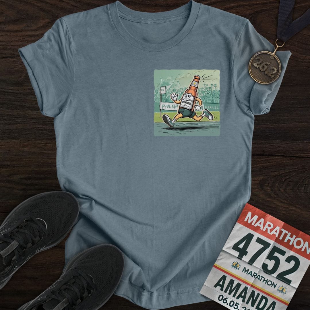 Printify T-Shirt Heather Indigo / S Run Beer Bottle T-Shirt