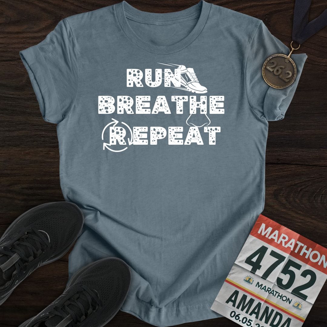 Printify T-Shirt Heather Indigo / S Run Breathe Repeat T-Shirt