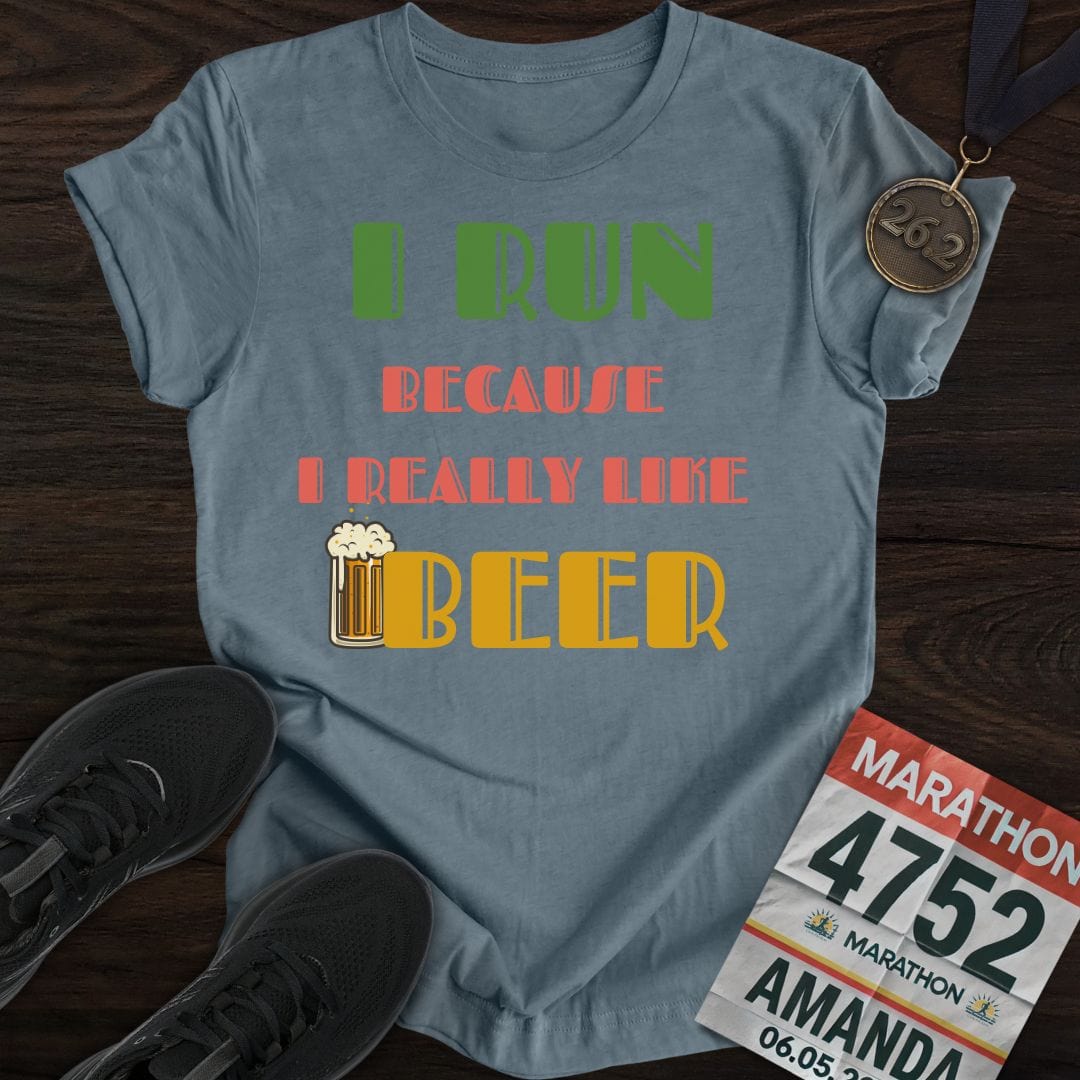 Printify T-Shirt Heather Indigo / S Run For Beer T-Shirt