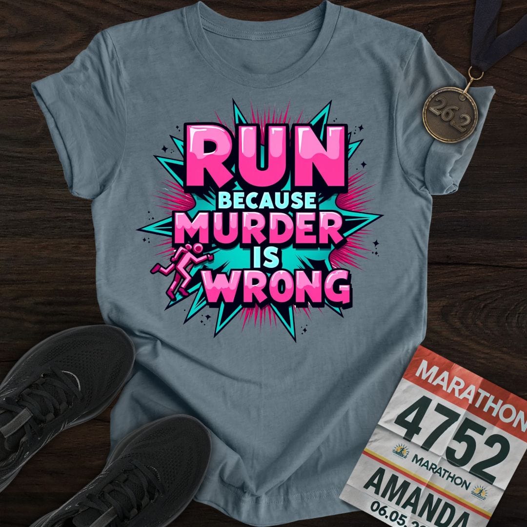 Printify T-Shirt Heather Indigo / S Run For Peace, Murder Is Wrong T-shirt